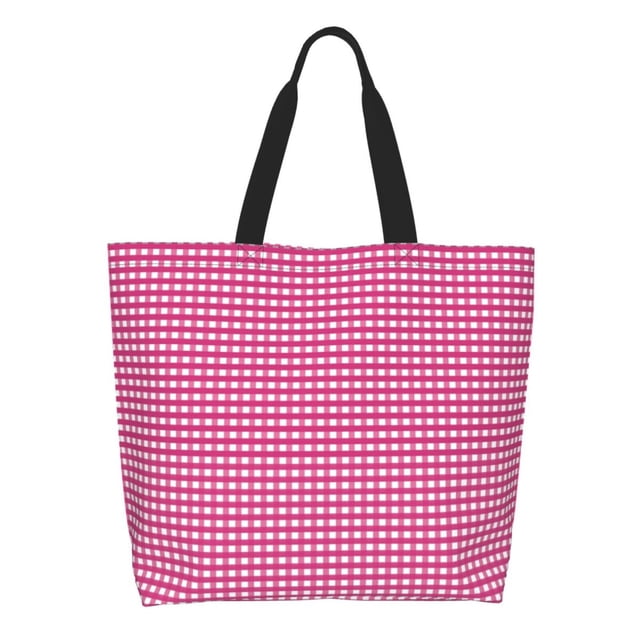 Balery Pink Gingham Bolsa Tote Estilo Estético con Cremalleras, Bolsa de Hombro, Bolsa de Compras Grande y Plegable