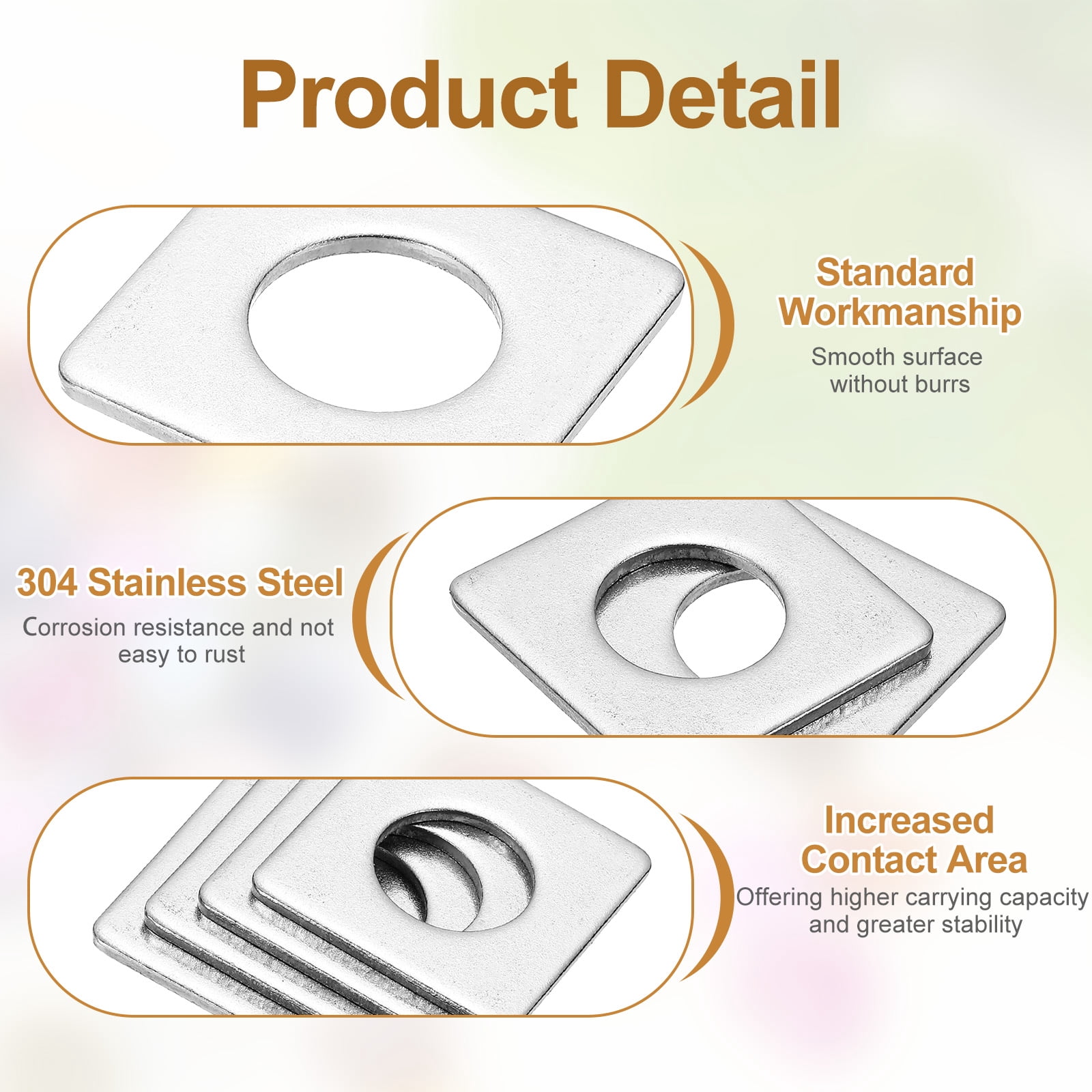 M8x30x2mm Square Washers, 36pcs Square Plate Washers Square Strut Washer Bearing Plate 304 Stainless Steel Flat Pad Spacer Hardware Fastener Nut Bolt Gasket