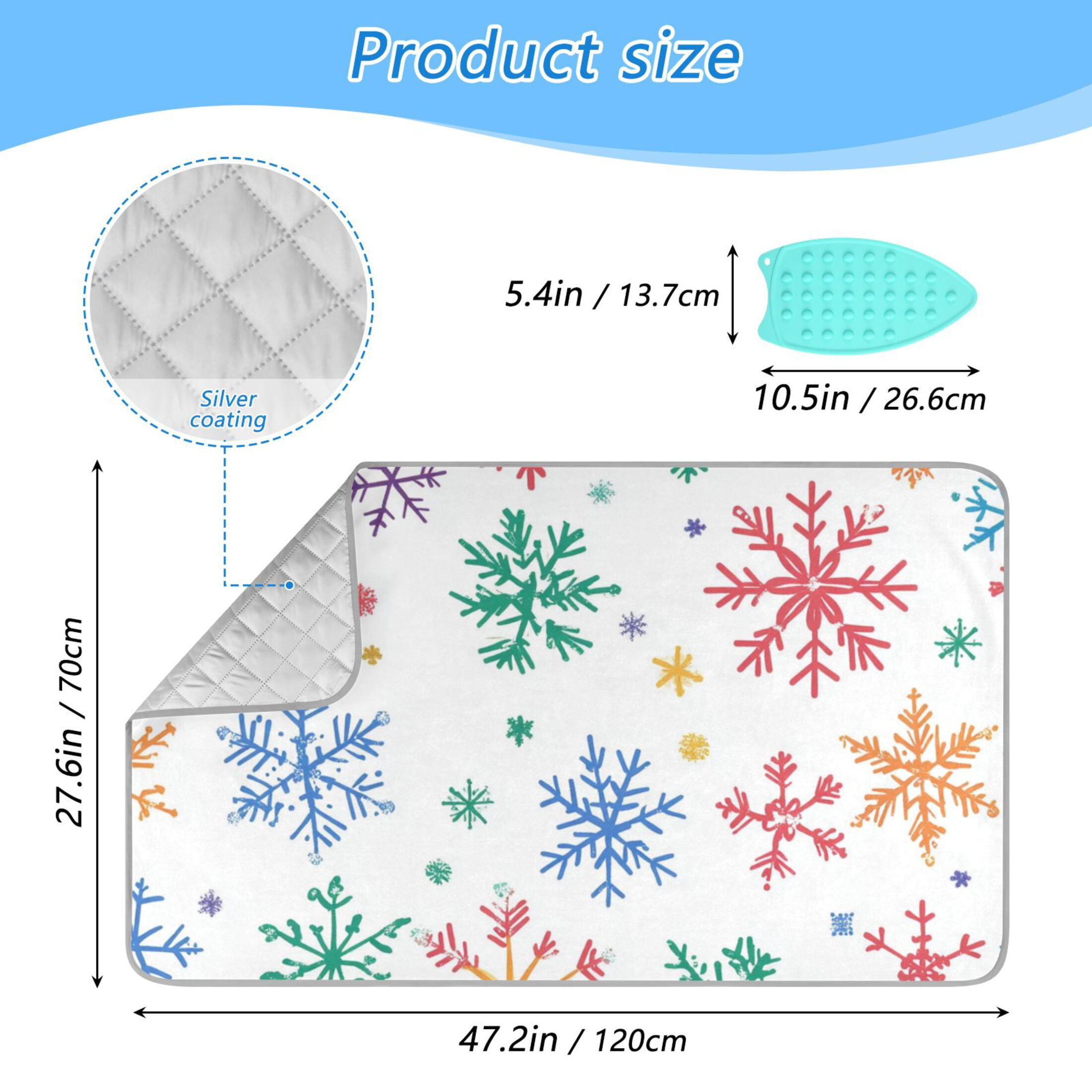 Bright Color Snowflakes Cute Ironing Mat Blanket Portable Travel Ironing Pad Heat Resistant Pad 47.2" x 27.6”