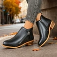 thumbnail image 2 of Chelsea Boots Women Trendy Double Side Zipper Stacked Low Heel Pointed Toe PU Leather Fall Ankle Booties, 2 of 5