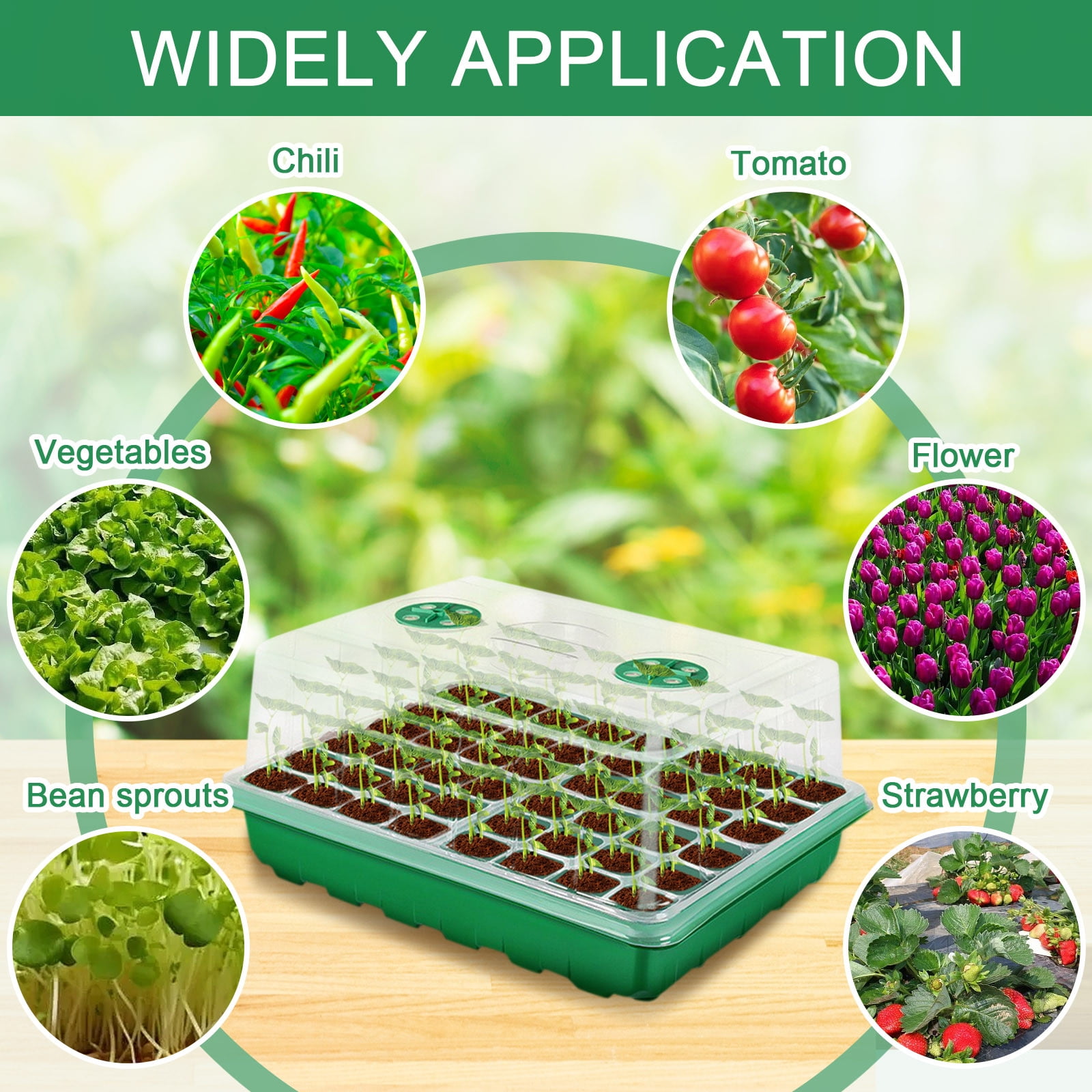 48 Cell Seed Starter Tray Kit Seedling Germination Box with Humidity Dome Propagation Tray Plant Growing Container Indoor Gardening Seed Starting Cultivation Set