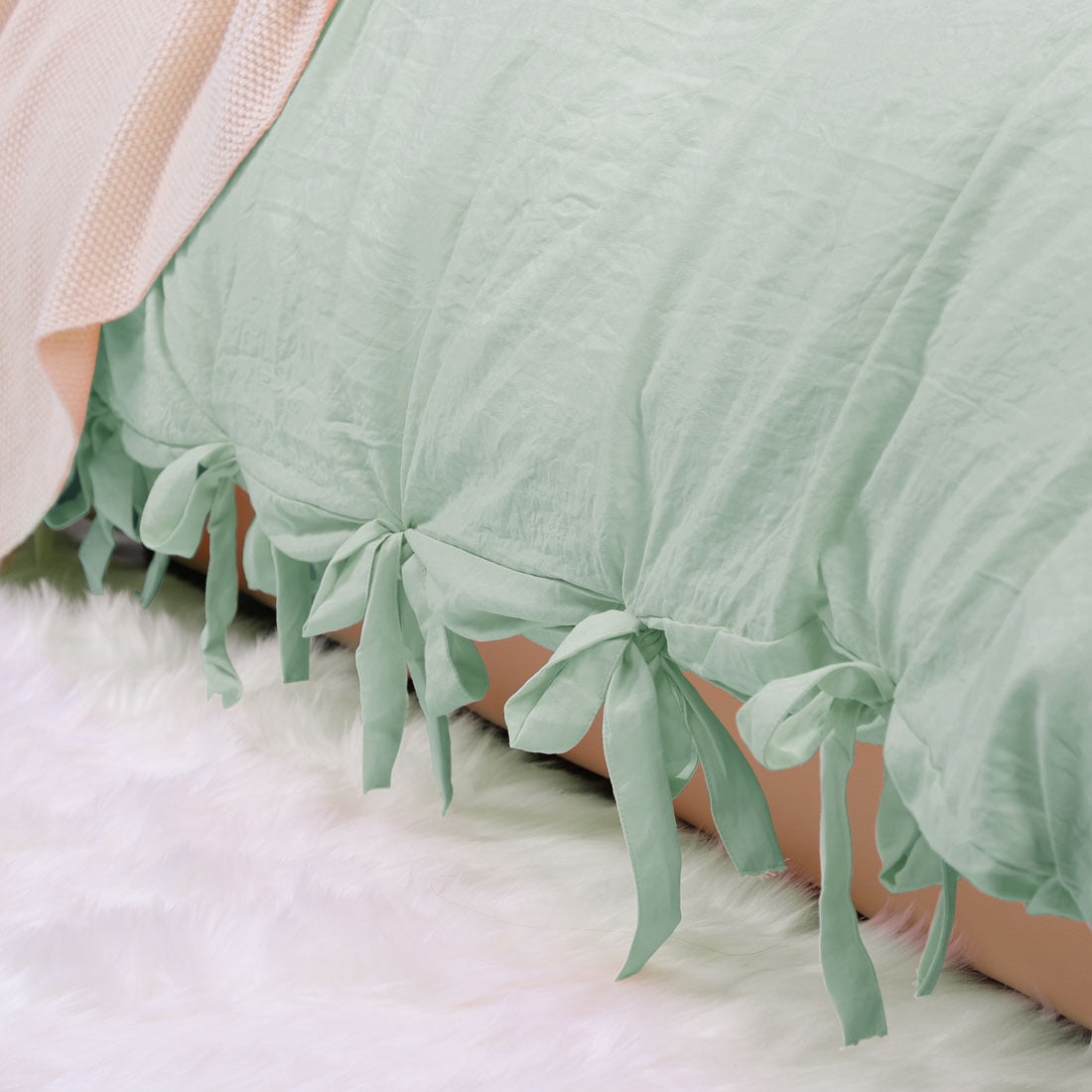 Unique Bargains Washed Cotton Bed Strap Duvet/Quilt Cover Sets Green