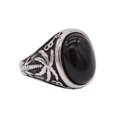 thumbnail image 2 of PAMTIER Unisex Stainless Steel Vintage Classic Royal Coconut Tree Flower Pattern Carved Oval Cut Black Gemstone Signet Ring Silver Size 8, 2 of 3