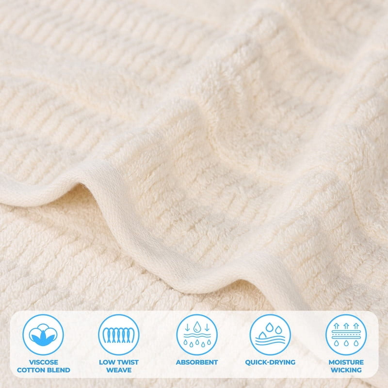Superior Mika Smart Twist Cotton Medium Weight 12 Piece Towel Set, Quick Dry Towels, Ivory