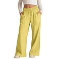 thumbnail image 2 of SROBPTY Teen Girls Pants Solid Wide Leg Drawstring with Pockets Loose Trousers for 3-8Y, 2 of 5