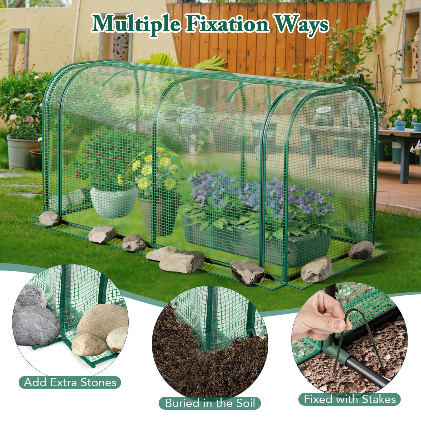 Topbuy Raised Garden Bed with Greenhouse Waterproof Sun-Protective Green Hot House Green+Grey