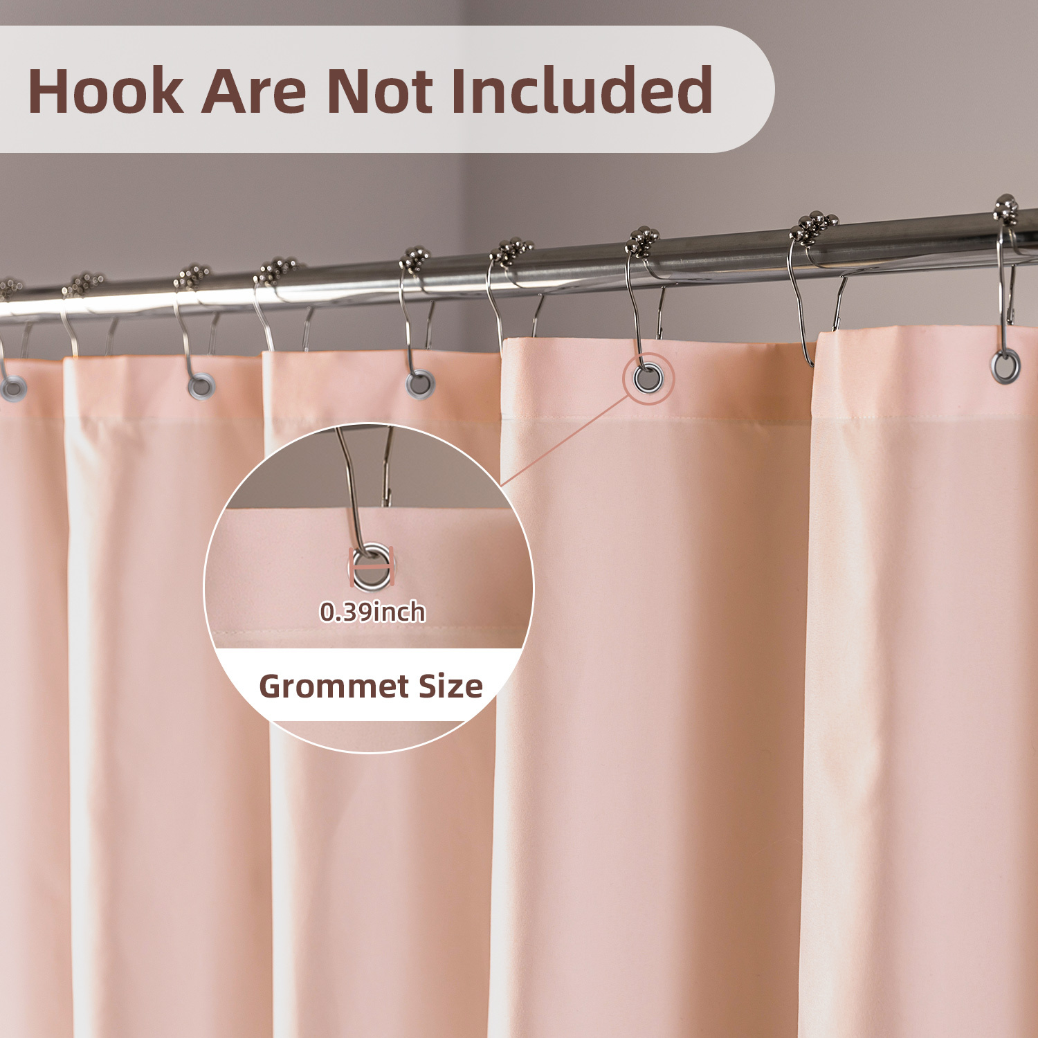Yiannan Waterproof Fabric Shower Curtain Liner with 3 Magnets,Machine Washable，Mold Resitant,72x72inch,Blush Pink