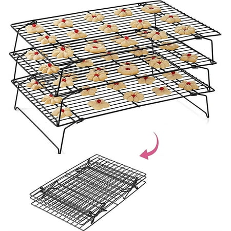 

Casewin Cooling Racks Stainless Steel Non-Stick Baking Racks And Oven Safe Wire Cool Racks for Cookies Cakes and Baking 3-Tier Foldable