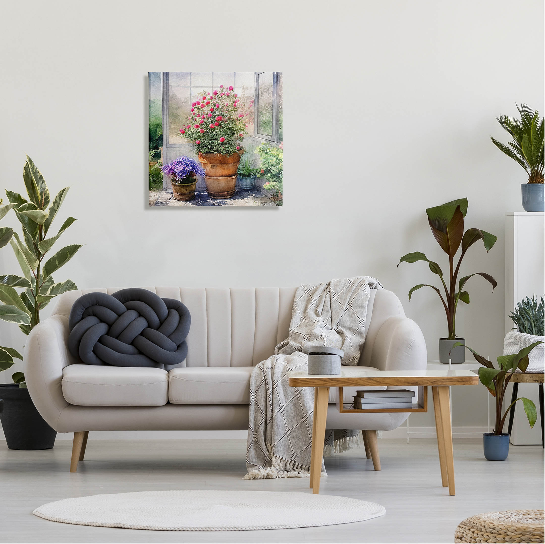 Summer Greenhouse Garden Blooms Botanical & Floral Painting Gallery Wrapped Canvas Print Wall Art