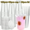 thumbnail image 2 of SDOTXA 200pcs (100pcs Cups +100pcs LIDS) Transparent Plastic Cups  Flat-Lids Disposable Drinking Cups  Iced Coffee And Milkshake Cups  Party And Wedding Drinking Cups, 2 of 6