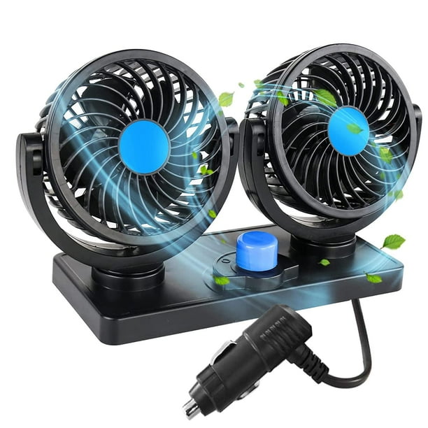 Ventilador de aire de refrigeración para coche, circulador de aire de refrigeración eléctrico de doble cabezal de 12 V, ventilador automático giratorio de 360 grados para sedán SUV/RV/barc