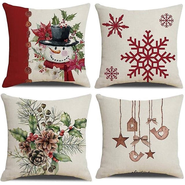 fundas de almohada navideñas con diseño de Papá Noel, árbol de Navidad, cuadradas, de lino, con cremallera (45,7 x 45,7 cm)