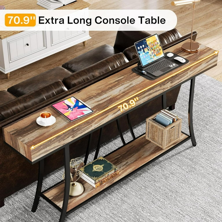Tribesigns 70.9" Extra Long Console Table - 2-Tier Industrial Sofa Table, Rustic Brown, Behind Couch Or Hallway Entryway