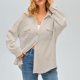thumbnail image 2 of Camisa con bolsillos de color liso para mujer: top de punto holgado de manga larga, poliéster, versátil para primavera/otoño, tallas US 4-12, EU 34-42, 2 of 8