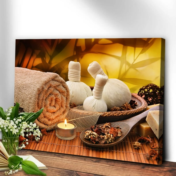 Spa Wall Art Bath Towel & Herbs Bathroom Wall Decor Massage Treatment