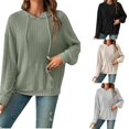 thumbnail image 5 of Wevis Women's Vertical Ribbed Hooded Sweatshirt, Long Sleeve Loose Pullover With Front Kangaroo Pocket, 5 of 5
