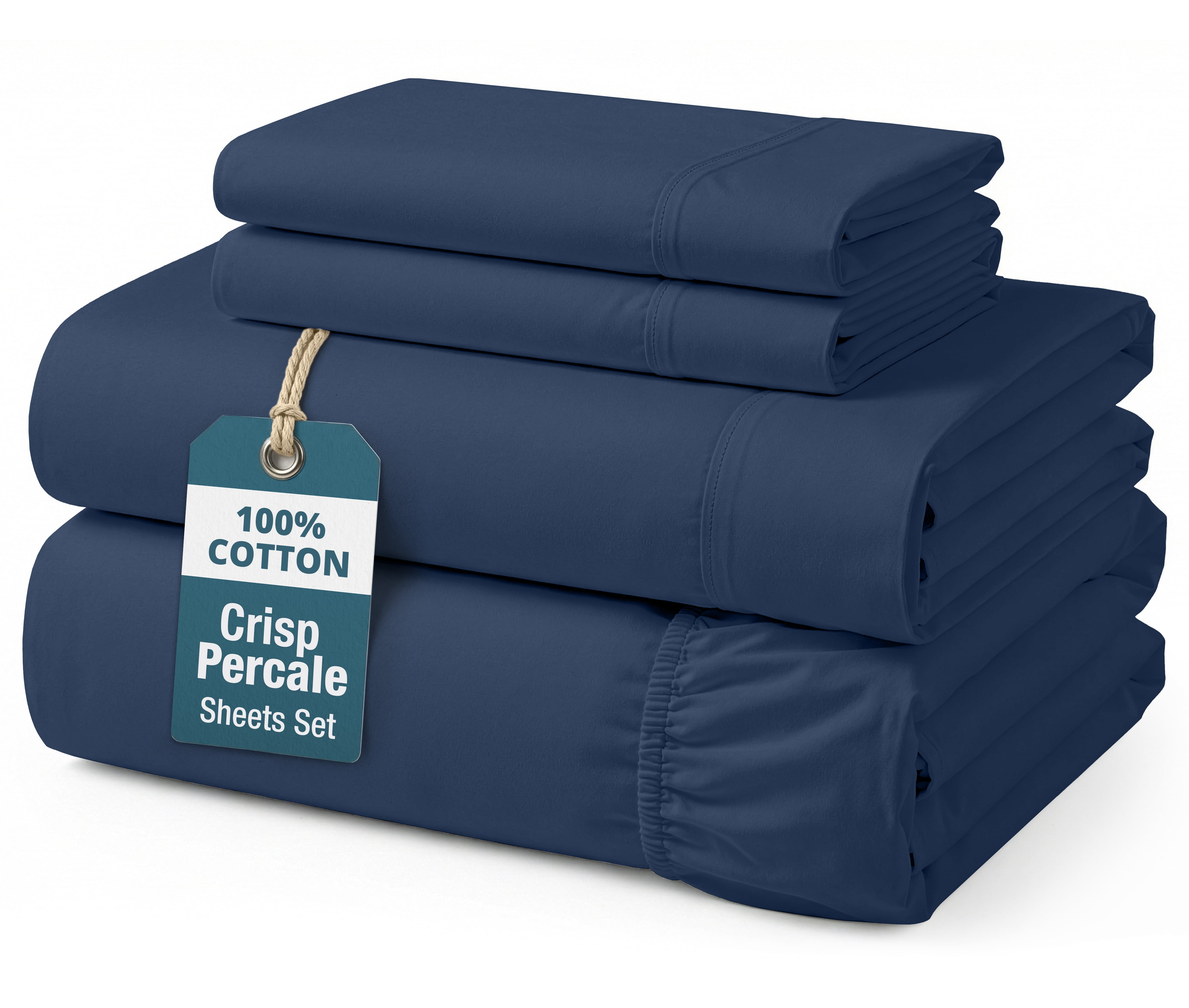 Casa Platino 100% Cotton Percale Queen Sheet Set, Navy photo 1