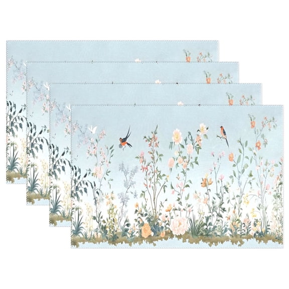 Ryvnso Placemats Set of 4 Summer Birds Floral Dining Mats Heat-Resistant Non-Slip Washable Table Mat