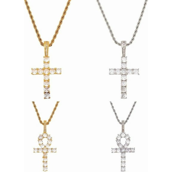 4PCS Cubic Zirconia Cross Necklace for Women Silver Cross Pendant Necklace Plain Stainless Steel Cross Chain Necklace Gold Elegant Cross Necklace Jewelry Valentine's Day Gifts for Unisex Colorful