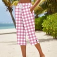 thumbnail image 2 of Kezqiaxn Cropped Pants for Women Summer Drawstring Checkered Elastic Waist Comfy Casual Capris with Pockets Womens Capris, 2 of 5