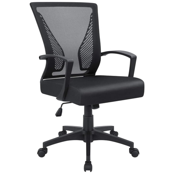 Office Chair Ergonomic Computer Desk Mesh Chair Mid Back Swivel Lumbar Support with Armrest (1, Black)