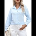 thumbnail image 2 of Camisas de Algodón para Mujer, con Botones, Cuello, Larga, Blusas Antiarrugas. Azul L, 2 of 10