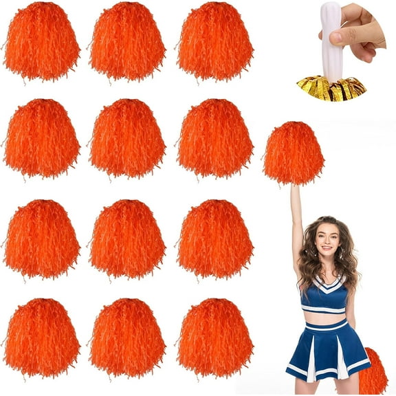12 Pcs Cheerleader Pom Poms,with Baton Handle for Rooters Cheering Squad Team Spirit Sports (Matte Orange)