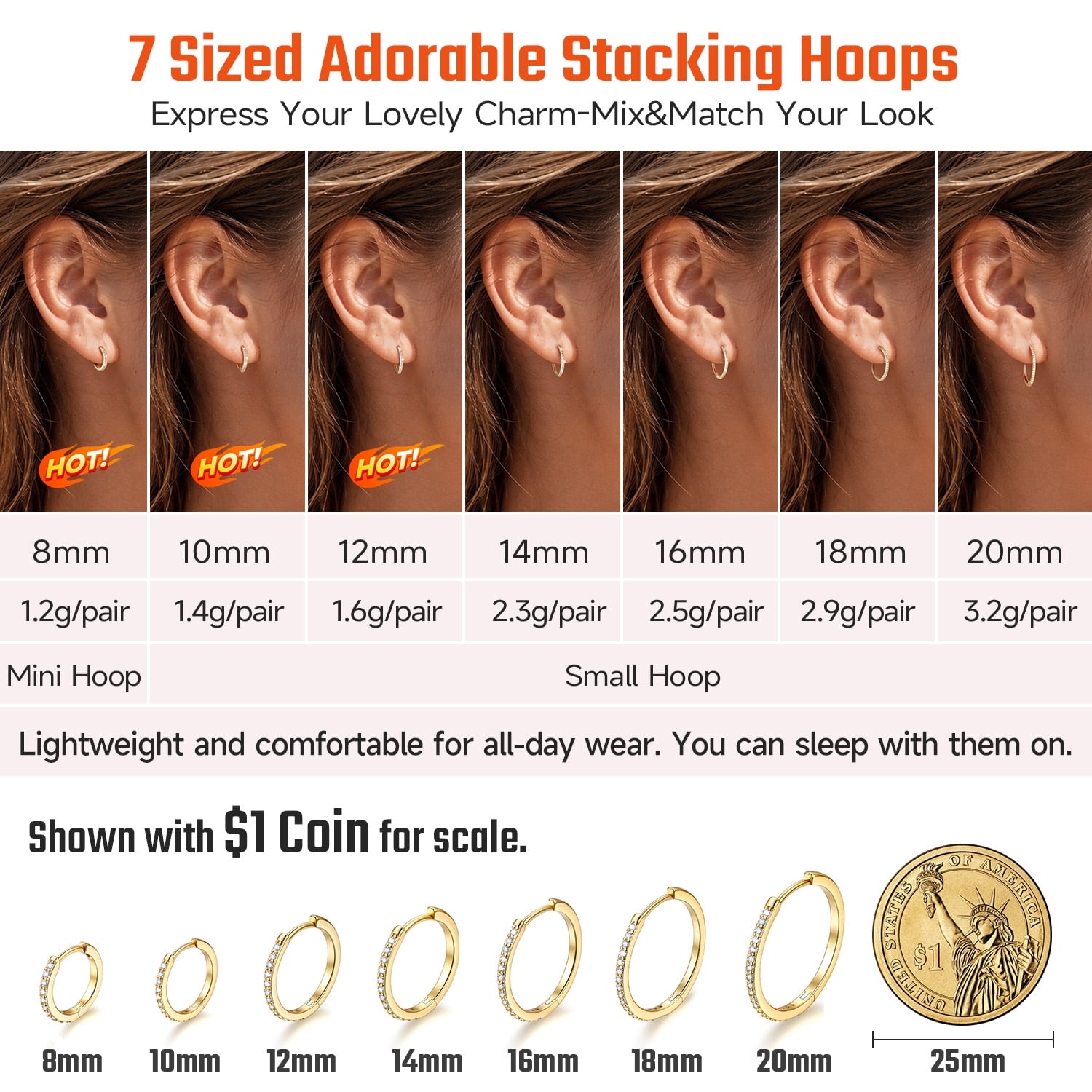 Just Being Cute Hypoallergenic Huggie Hoop Earrings for Women, Gold Plated 14mm Small Hoops Cartilage Earrings for Sensitive Ears with S925 Pins & Backs Birthday Mothers Day Jewelry Gift for Her/Mom
