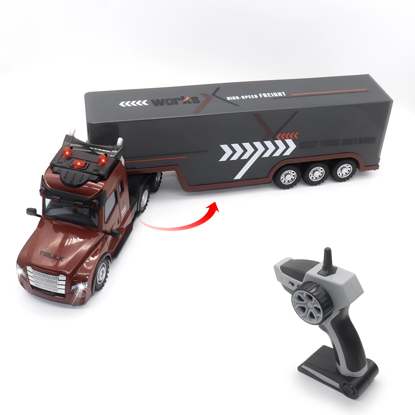 RC Semi Truck with Trailer, 2.4Ghz Remote Control Container Handling Car with Simulated Sound and Lights, Adults and Children Toy Gifts