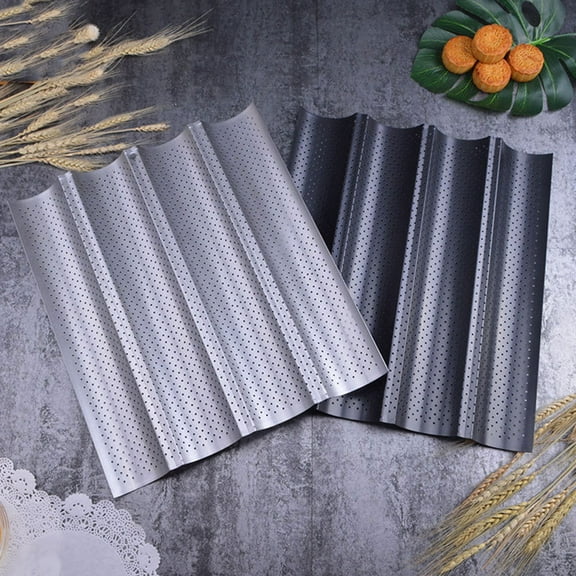 CATIEBYE Nonstick French Bread Pan 4 Well Perforated Carbon Steel Loaf Bake Mold