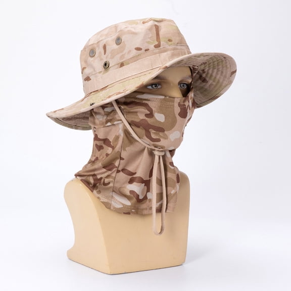 Men Camouflage Boonie Hat Sun Protection Fishing Hiking Neck Flap Face Cover Cap