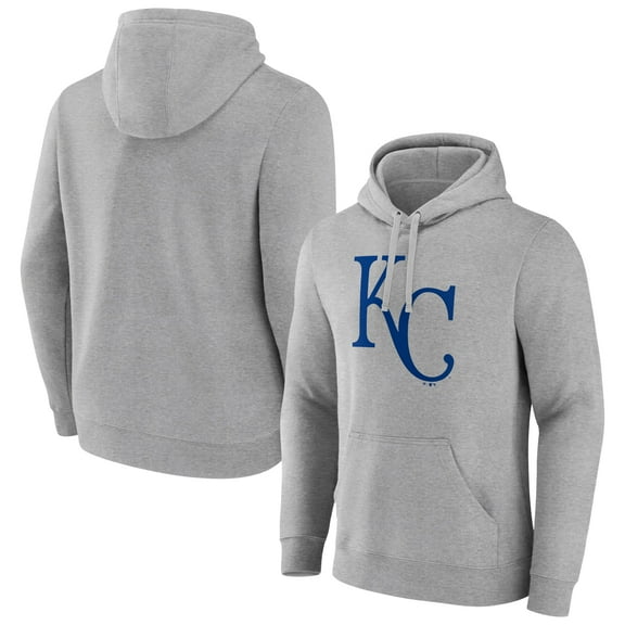 Men's Heather Gray Kansas City Royals Official Logo Fitted Pullover Hoodie