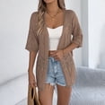thumbnail image 2 of FRSASU Women's Crochet Knit Cardigan Sweaters Short Sleeve Open Front Kimonos Boho Lightweight Cardigans Tops Coffee, 2 of 9