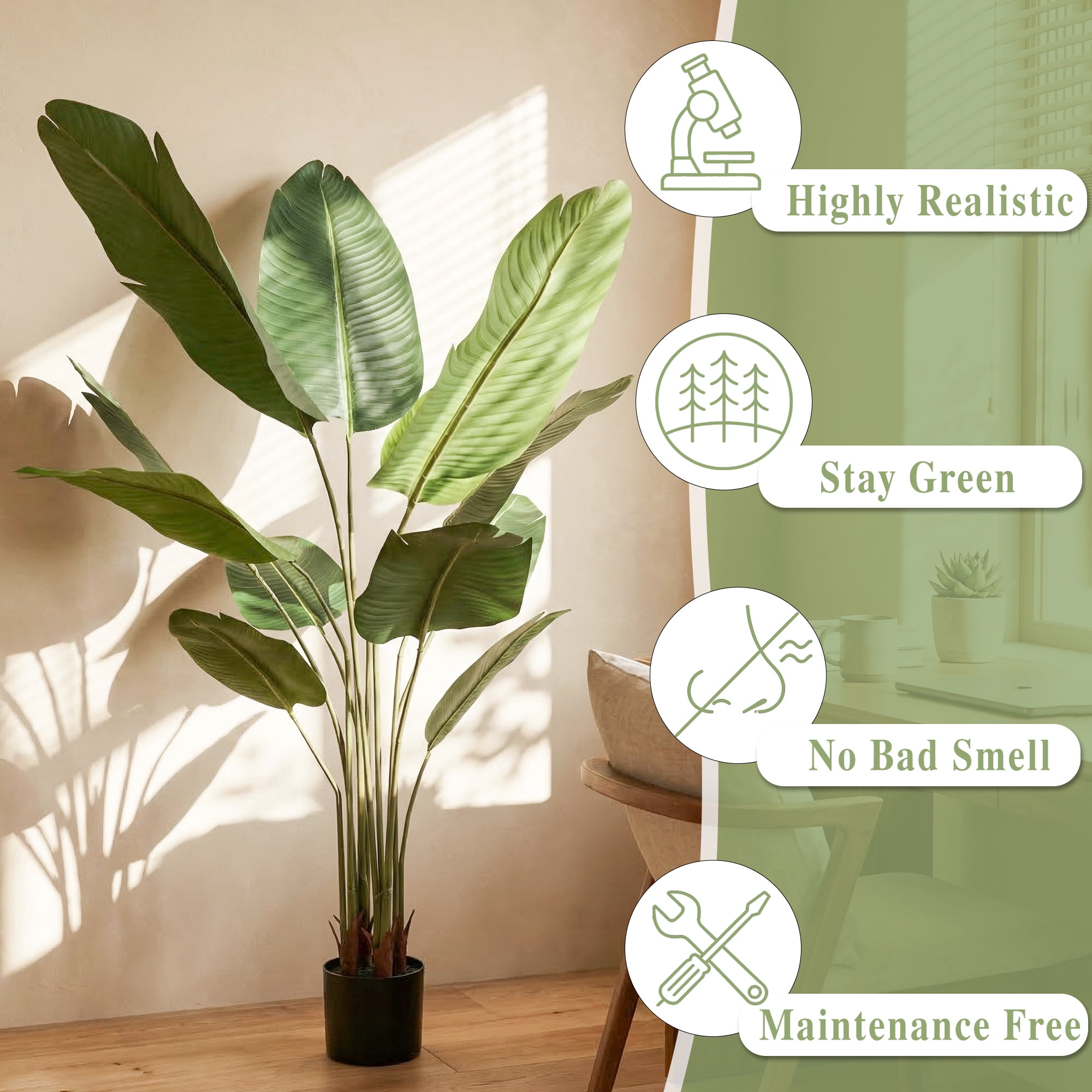 Easy4Home 4.6FT Artificial Plant Fake Tropical Palm Tree Potted Indoor Faux Floor Plant for Home Office Decor