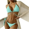thumbnail image 7 of Women's Thin Straps Halter Bikini Sets Fashion Solid Color Lacing Tassels Swimsuit Two Pieces Swimwear Beach Wear, 7 of 7