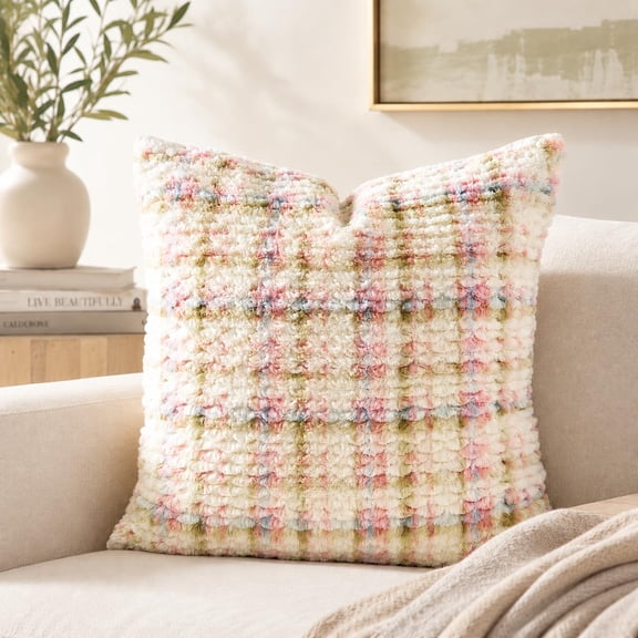 Fennco Styles Pink & White Textured Decorative Throw Pillow Cover Pink & White Soft Cushion Case 18" X 18", 2-Pack