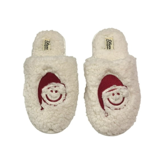 Dearfoams Dluxe Womens Plush White Sherpa Santa Claus Holiday Slippers L (9-10)