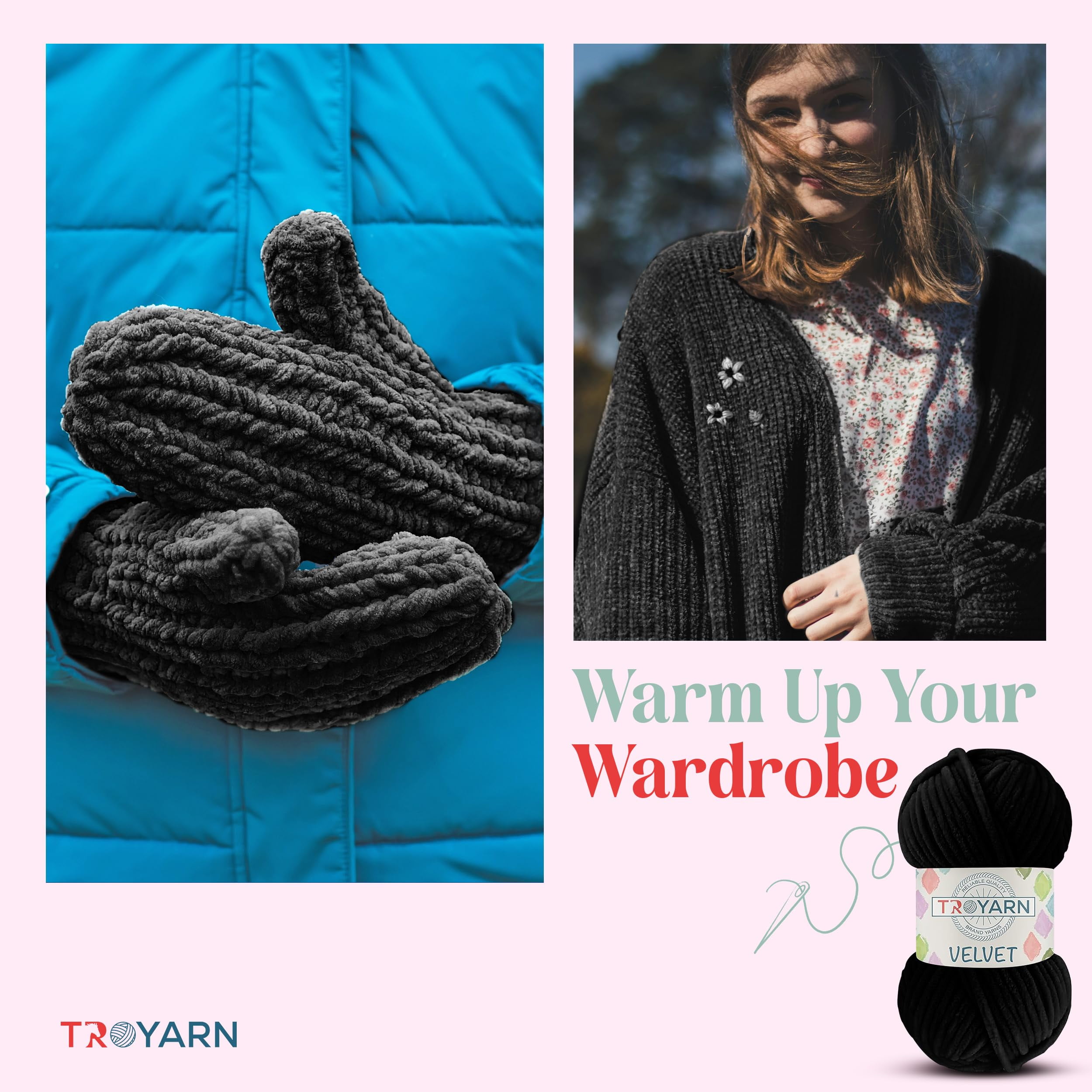 3 Pack Velvet Yarn for Crocheting - Chenille Yarn, 132 Yards Amigurumi Yarn, Fluffy Yarn, Plush Yarn, Baby Blanket Yarn for Crocheting, Size 6