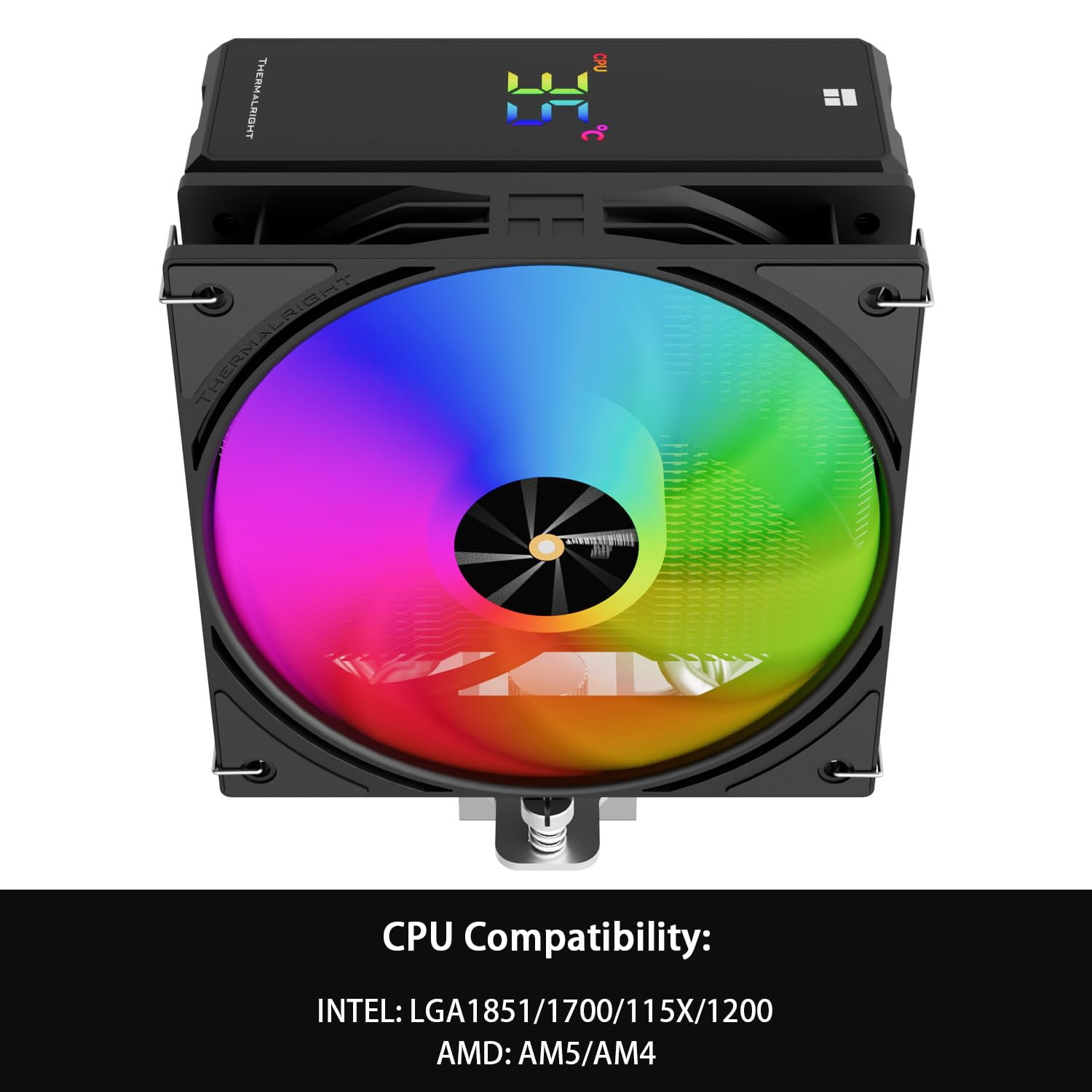 Assassin X 120R Digital ARGB Black CPU Cooler, Screen Top Cover, TL-P12-S PWM Quiet Fan Air Computer Heatsink Cooling, Support AM4/AM5,Intel LGA1851/1700/115X/1200