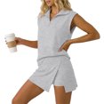 thumbnail image 4 of Women's Casual Tracksuit Outfit 2 Piece Matching Set Sleeveless Half Zip Polo Shirt and Wrap Skort Athletic Lounge Outfits Gray, 4 of 9