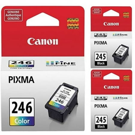 Canon Two PG-245 Black & One CL-246 Tri Color Ink Cartridge  3/ Pack  Saving Money Bundle Genuine Two Canon PG-245 Black Ink Cartridge (8279B001) & One Canon CL-246 Tri Color Ink Cartridge (8281B001) Keep important prints free of smudges and streaks with 245 black ink cartridge. Featuring Full Photolithographic Inkjet Nozzle Engineering technology  this ink cartridge gives documents extra sharpness and detail  while the black provides strong contrast against white papers. Keep important prints free of smudges and streaks with this tricolor ink cartridge. Featuring Full Photolithographic Inkjet Nozzle Engineering technology  this ink cartridge gives documents extra sharpness and detail  while the tri color formula provides strong contrast against white papers.