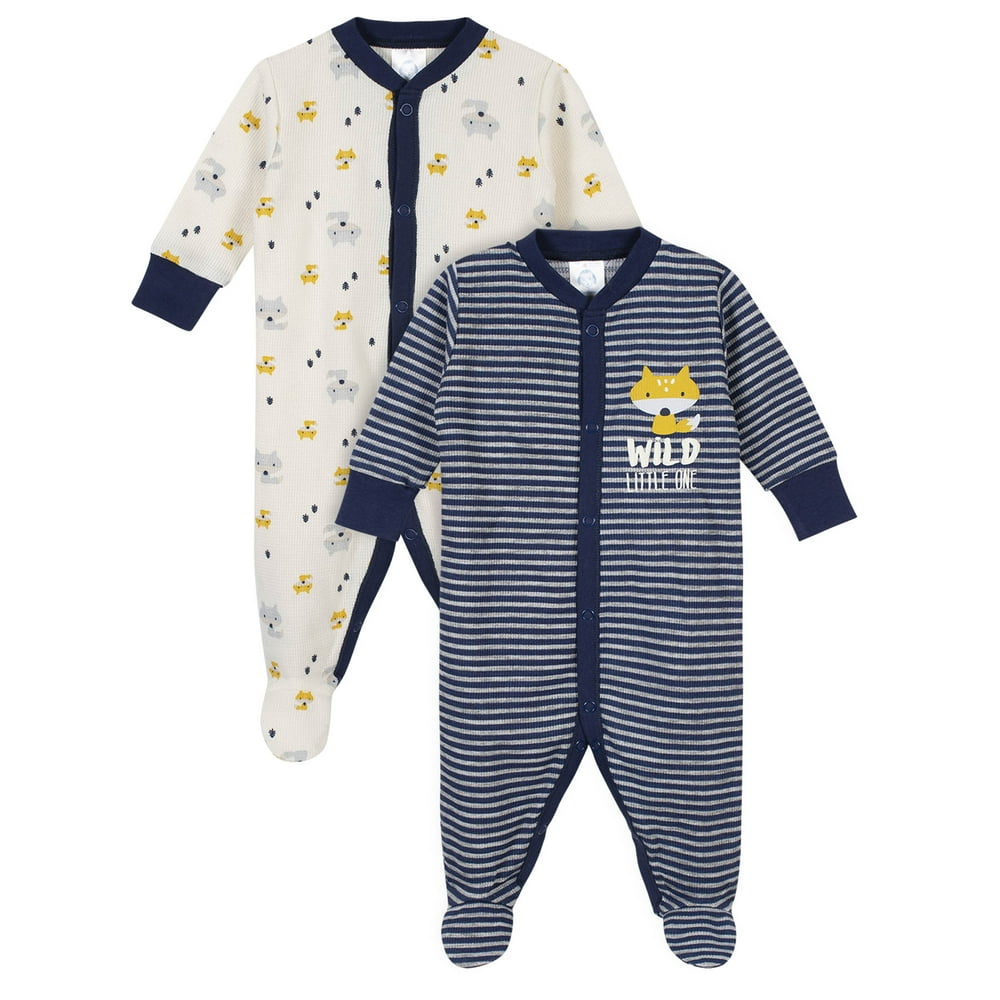 Gerber Gerber Baby Boy Thermal Footed Sleep 'N Play Pajamas, 2Pack