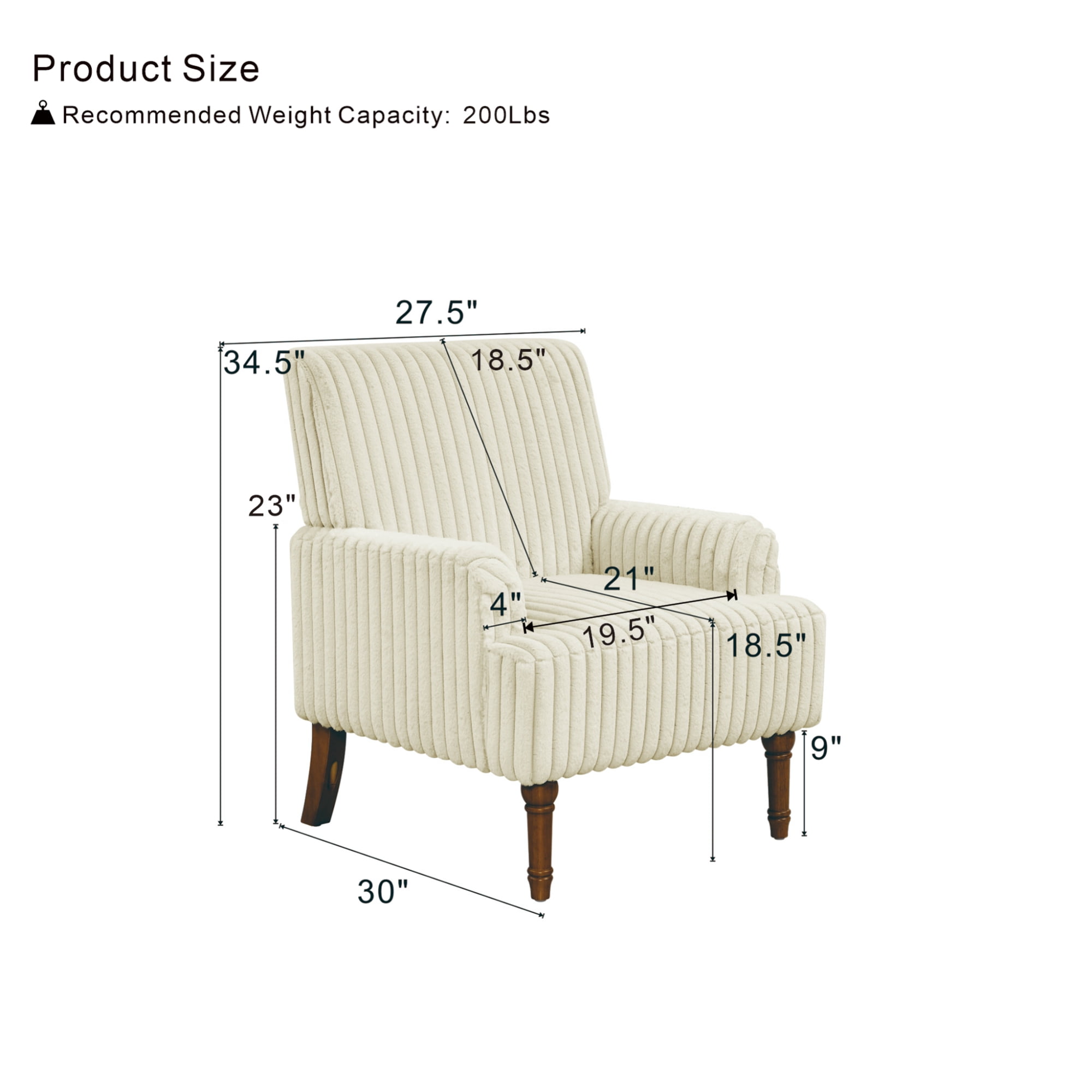 Leumius Modern Accent Chair with 9" Solid Wood Legs, Comfortable Upholstered Corduroy Armchair for Living Room Bedroom, Office Beige