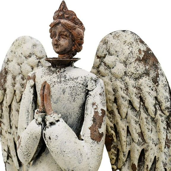 23" Tall Metal Praying Angel Garden Statue, Antique Finish Freestanding Yard Art for Patio, Lawn, Outdoor & Christmas Gift