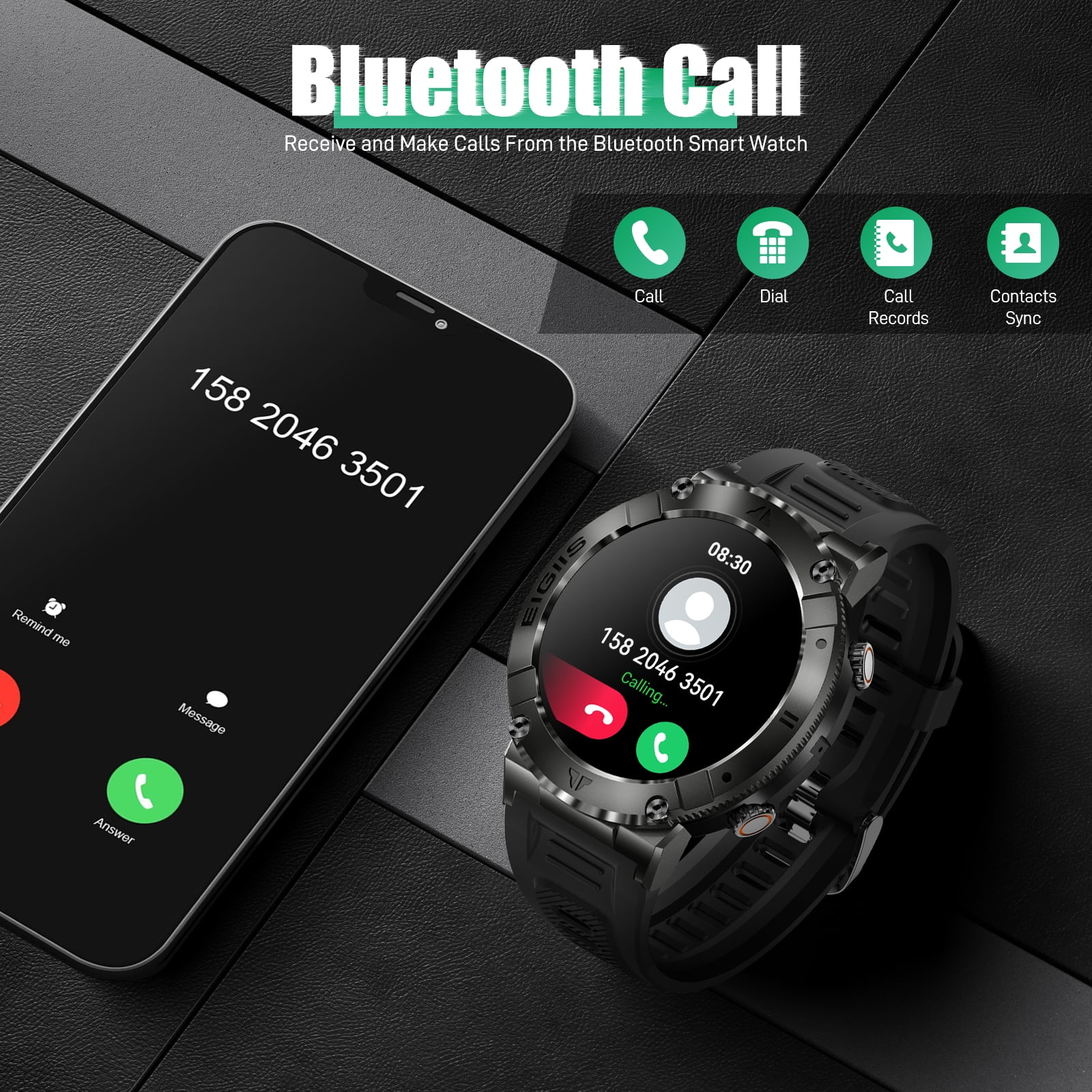 EIGIIS Military Smart Watch for Men 1.32" Outdoor Tactical Sports Smartwatch Multi strap combination Compatible iPhone Samsung
