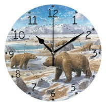 Homeless Polar Bear Round Wall Clock Silent Battery Operated Home Decor for Living Room Bedroom