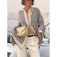 thumbnail image 3 of Women'S Striped Button Down Shirts Casual Loose Long Sleeve Stylish Stand Collar Blouses Tops Black  M, 3 of 8