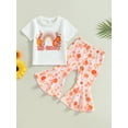 thumbnail image 2 of Bagilaanoe 2pcs Toddler Baby Girl Long Pants Set Letter Rainbow Print Short Sleeve T-Shirts Tops + Flare Trousers 6M 12M 18M 24M 3T 4T Kids Casual Outfits, 2 of 9