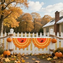 2Pcs Fall Thanksgiving Fan Flag 23.6x47.2 in, Hanging Bunting Flag Banner Seasonal Holiday Flag House Flag Polyester Outdoor Decoration with 3 Brass