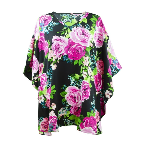 The Skyline Collection Women's Radiant Tunic Top in Black/Pink Floral Print, XL